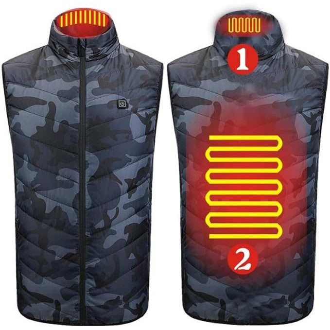 Vesta cu Incalzire, Unisex, 2 Zone de Incalzire, Umplutura Bumbac, 3 Trepte de Temperatura, Incarcare USB, Albastru, 45 - 50 kg, Marime M