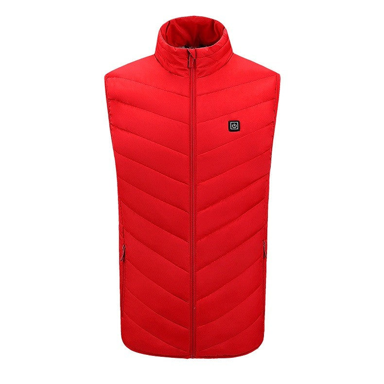Vesta cu Incalzire, Unisex, 2 Zone de Incalzire, Umplutura Bumbac, 3 Trepte de Temperatura, Incarcare USB, Rosu, 65 - 75 kg, Marime XXL