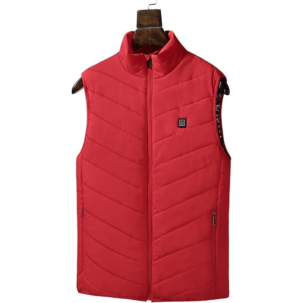 Vesta cu Incalzire, Unisex, 2 Zone de Incalzire, Umplutura Bumbac, 3 Trepte de Temperatura, Incarcare USB, Rosu, 58 - 65 kg, Marime XL