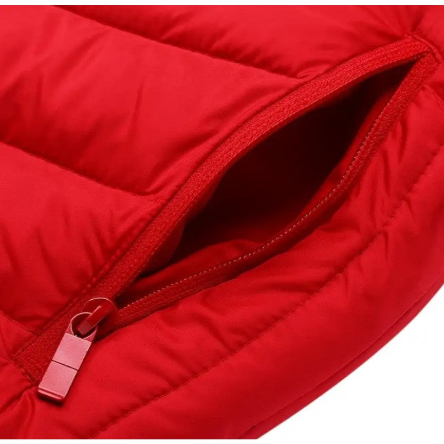 Vesta cu Incalzire, Unisex, 2 Zone de Incalzire, Umplutura Bumbac, 3 Trepte de Temperatura, Incarcare USB, Rosu, 74 - 84 kg, Marime XXXL