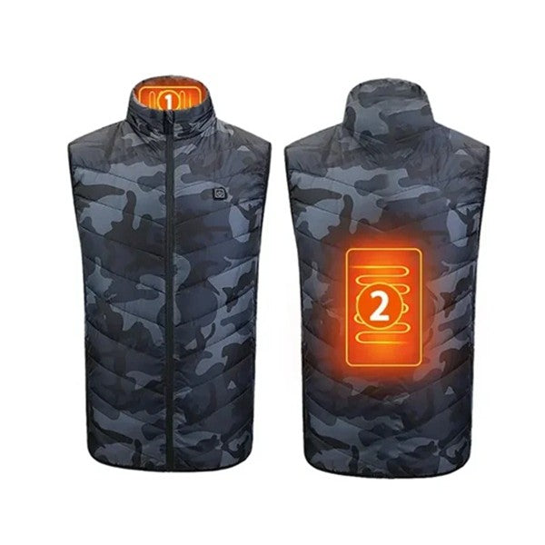 Vesta cu Incalzire, Unisex, 2 Zone de Incalzire, Umplutura Bumbac, 3 Trepte de Temperatura, Incarcare USB, Albastru, 74 - 84 kg, Marime XXXL