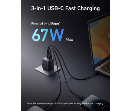 Incarcator retea Anker, Prime, 67W, PowerIQ 3.0, 2 x USB-C, 1 x USB-A, gri, "A2669313" - 194644187576