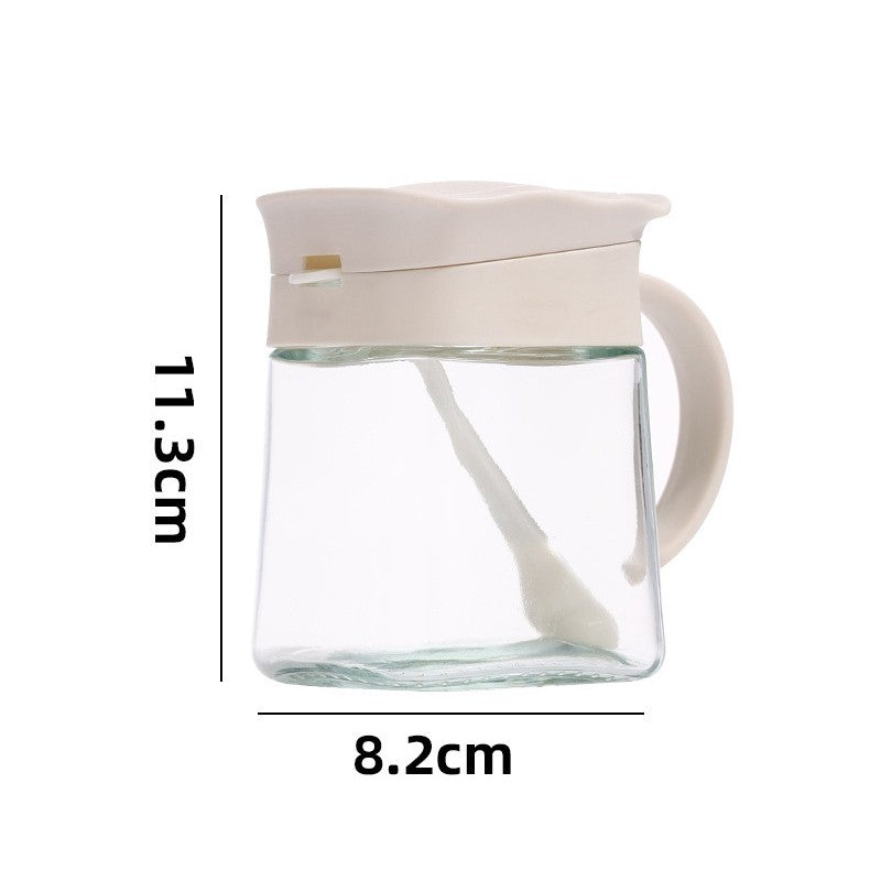 Recipient Condimente, Flippy, din Stilca, 180 ml, cu Maner si Lingurita, 11.3 x 8.2 cm, Capac Ondulat, Alb