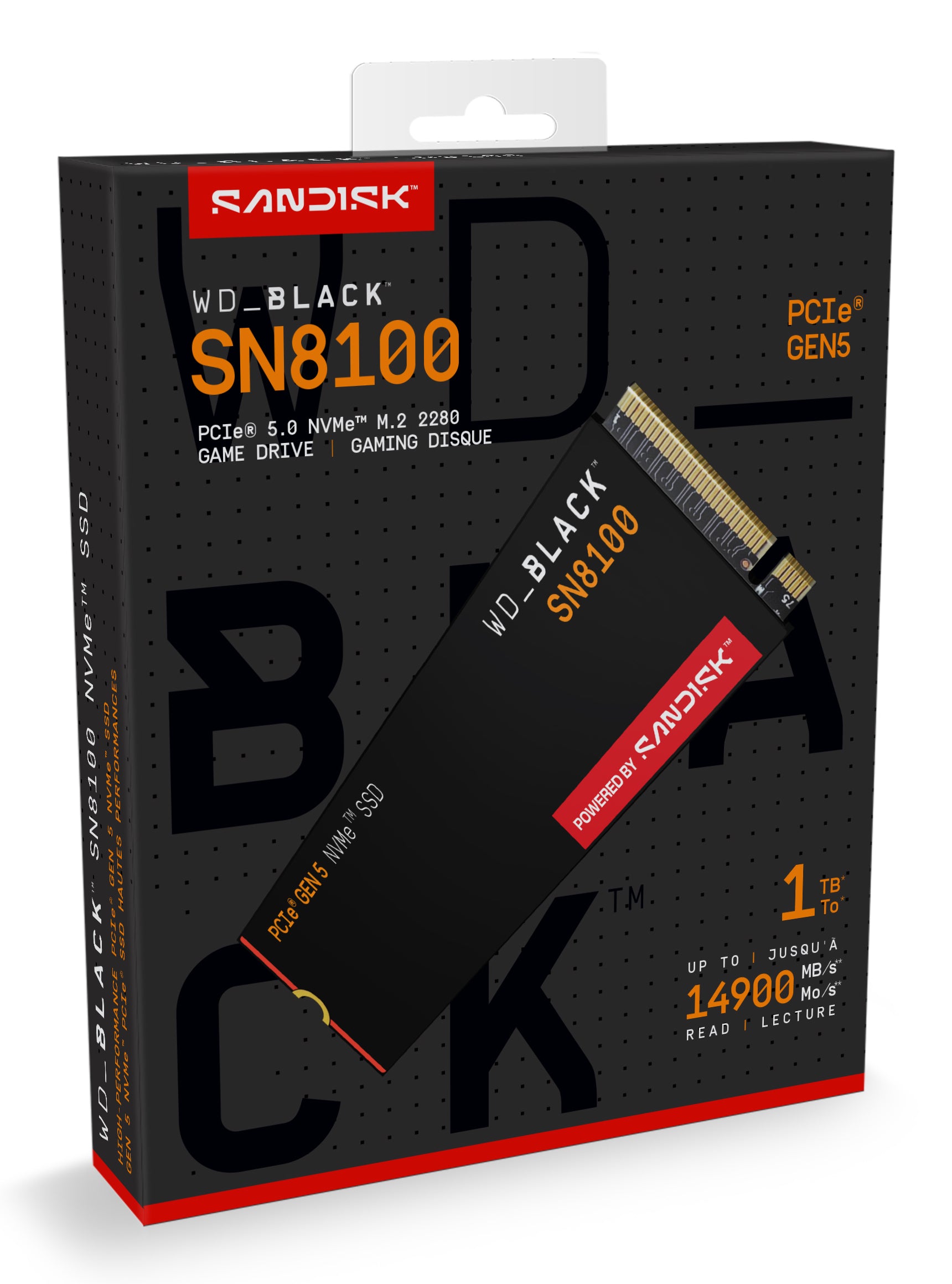 SSD WD Black SN8100 1TB M.2 2280 PCIe Gen5 x4 NVMe, Read/Write: 14900/11000 MBps, IOPS 1600K/2400K, TBW: 600 "WDS100T1X0M-00CMT0"