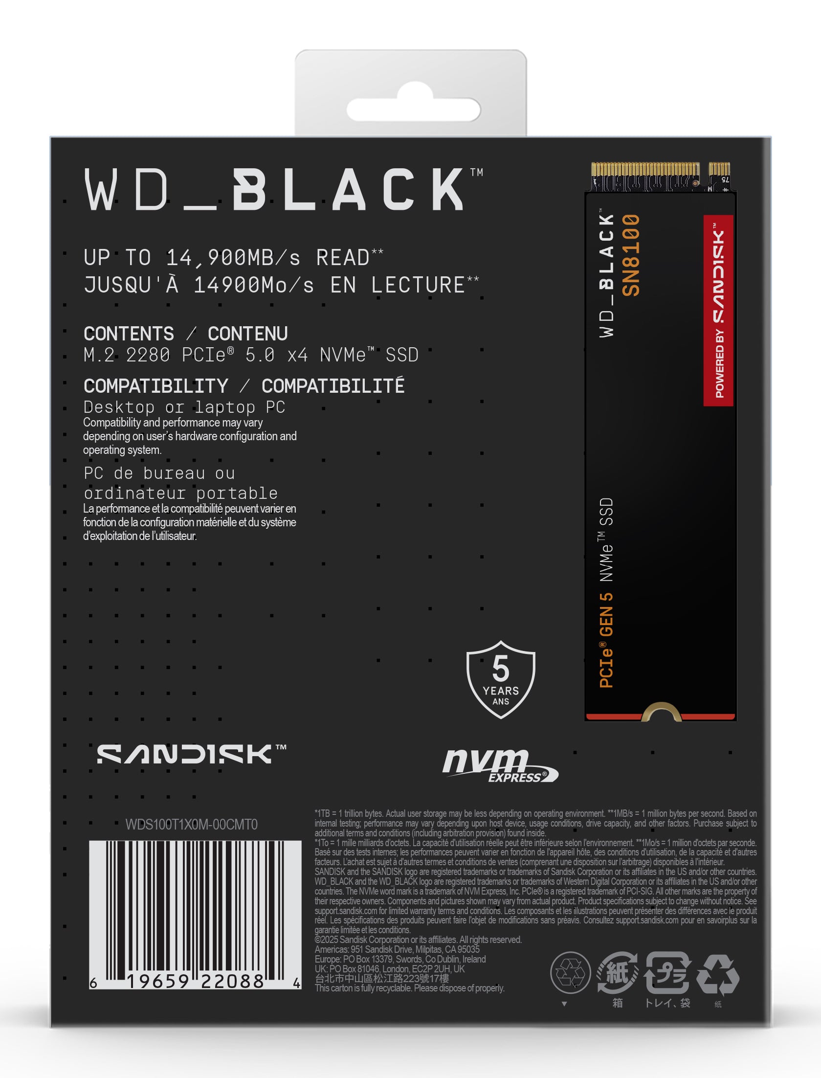 SSD PCIE G5 M.2 1TB/BLACK SN8100 WDS100T1X0M WDC "WDS100T1X0M"