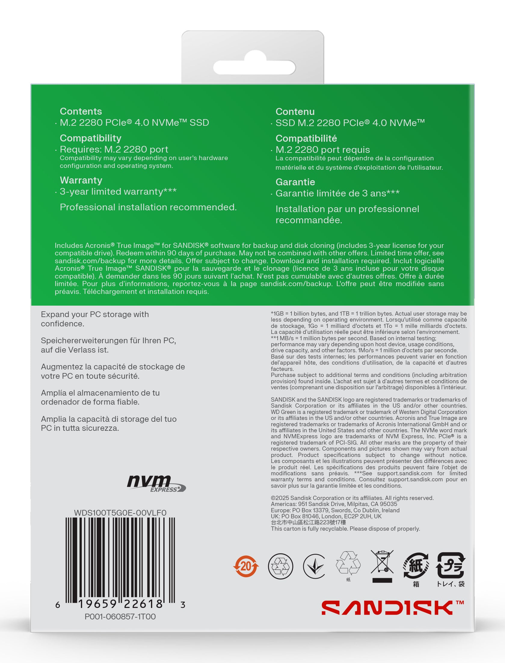 SSD PCIE G4 M.2 NVME 1TB/GREEN SN3000 WDS100T4G0E WDC "WDS100T4G0E"