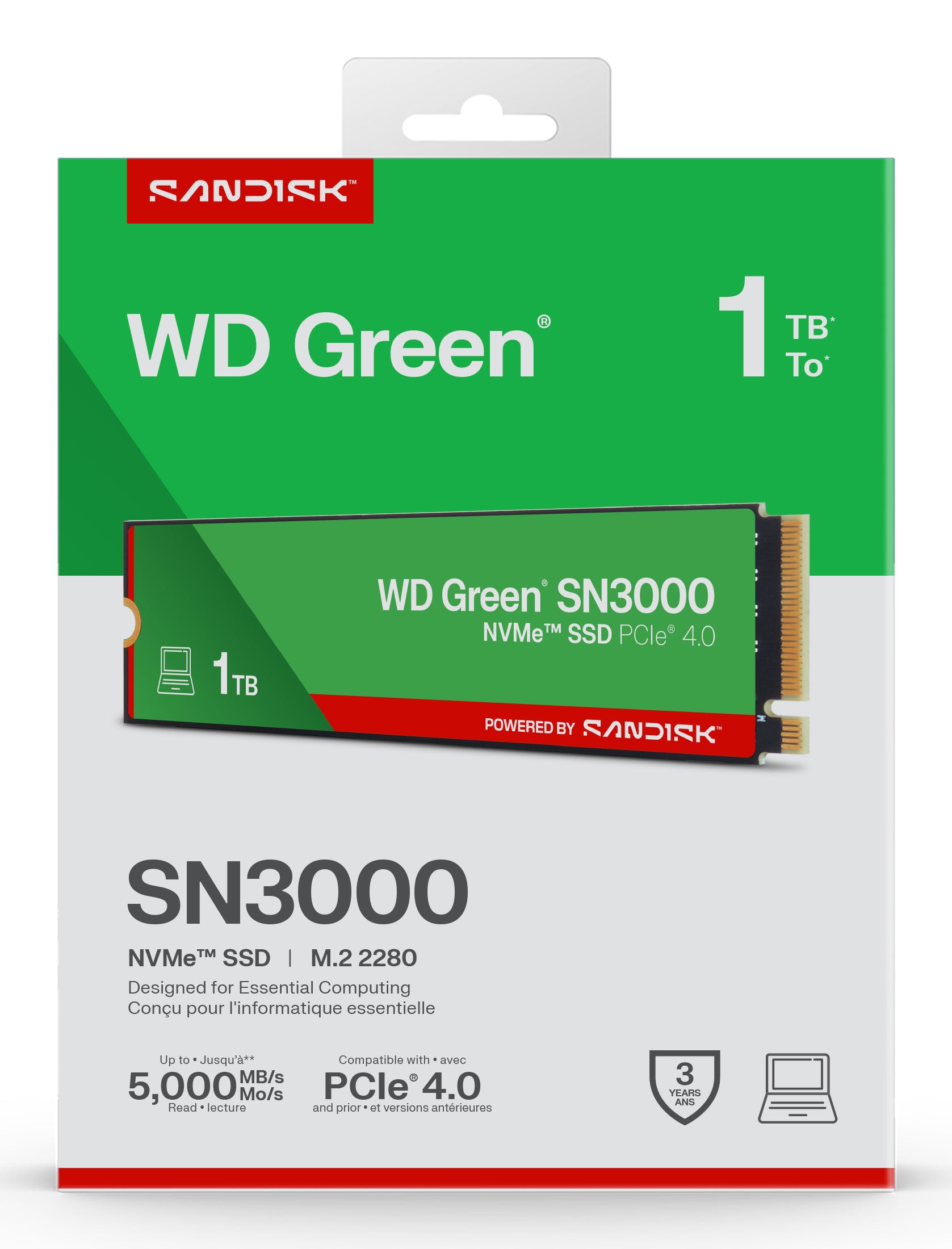 SSD PCIE G4 M.2 NVME 1TB/GREEN SN3000 WDS100T4G0E WDC "WDS100T4G0E"