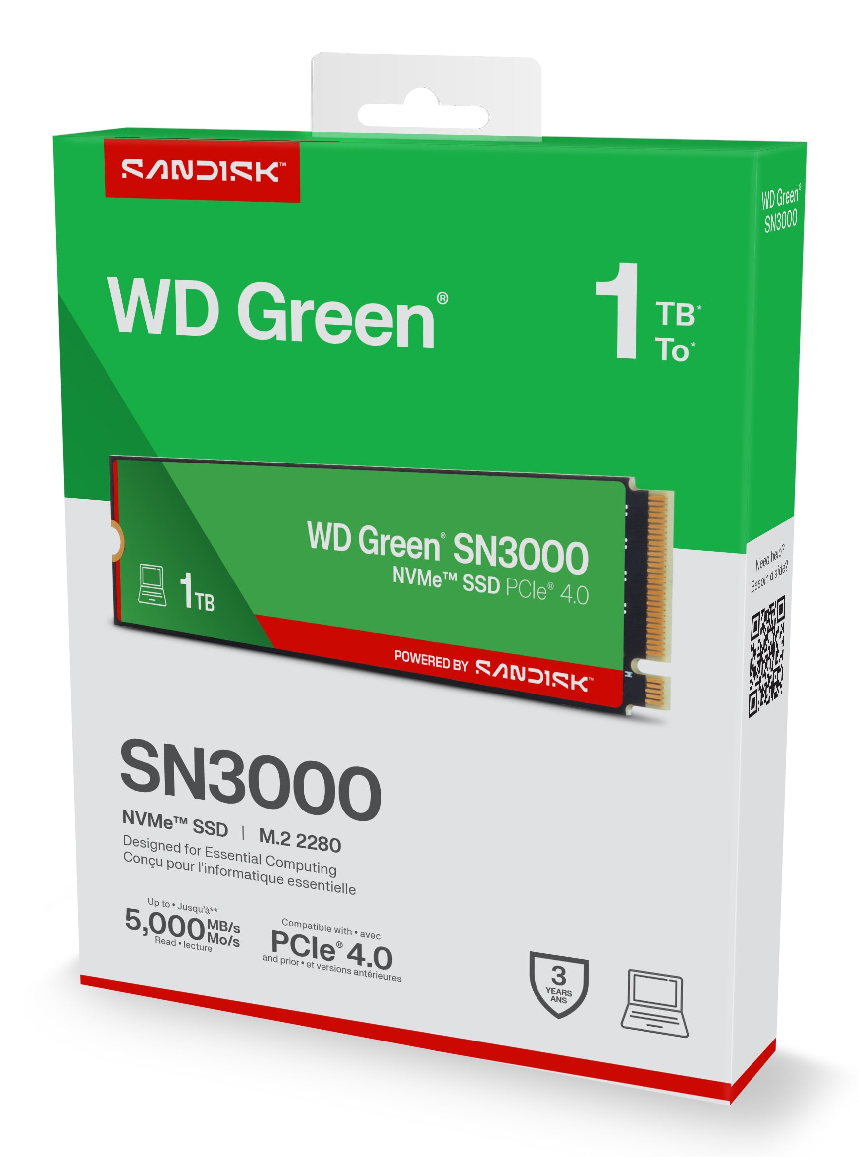 SSD PCIE G4 M.2 NVME 1TB/GREEN SN3000 WDS100T4G0E WDC "WDS100T4G0E"