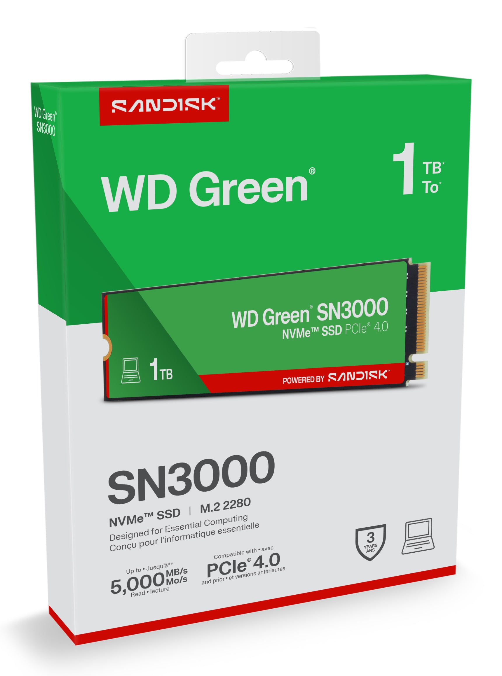 SSD PCIE G4 M.2 NVME 1TB/GREEN SN3000 WDS100T4G0E WDC "WDS100T4G0E"
