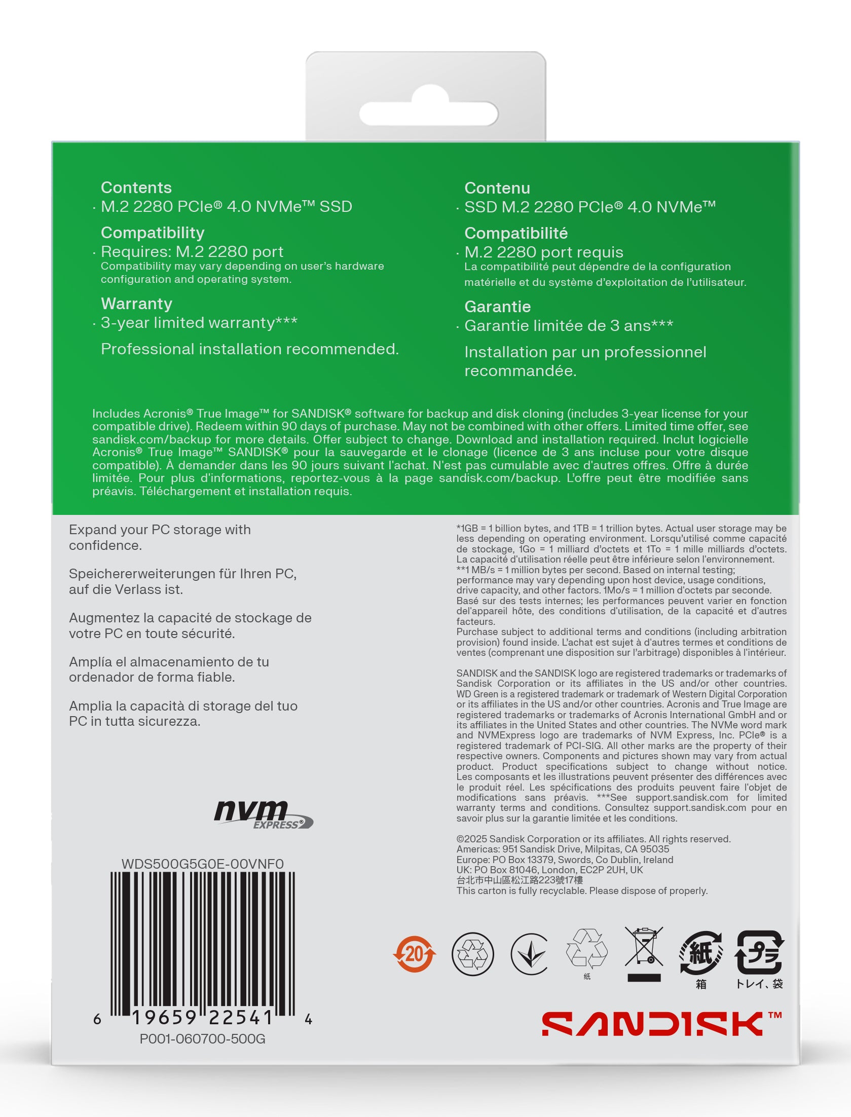 SSD PCIE G4 M.2 NVME 500GB/GREEN SN3000 WDS500G4G0E WDC "WDS500G4G0E"