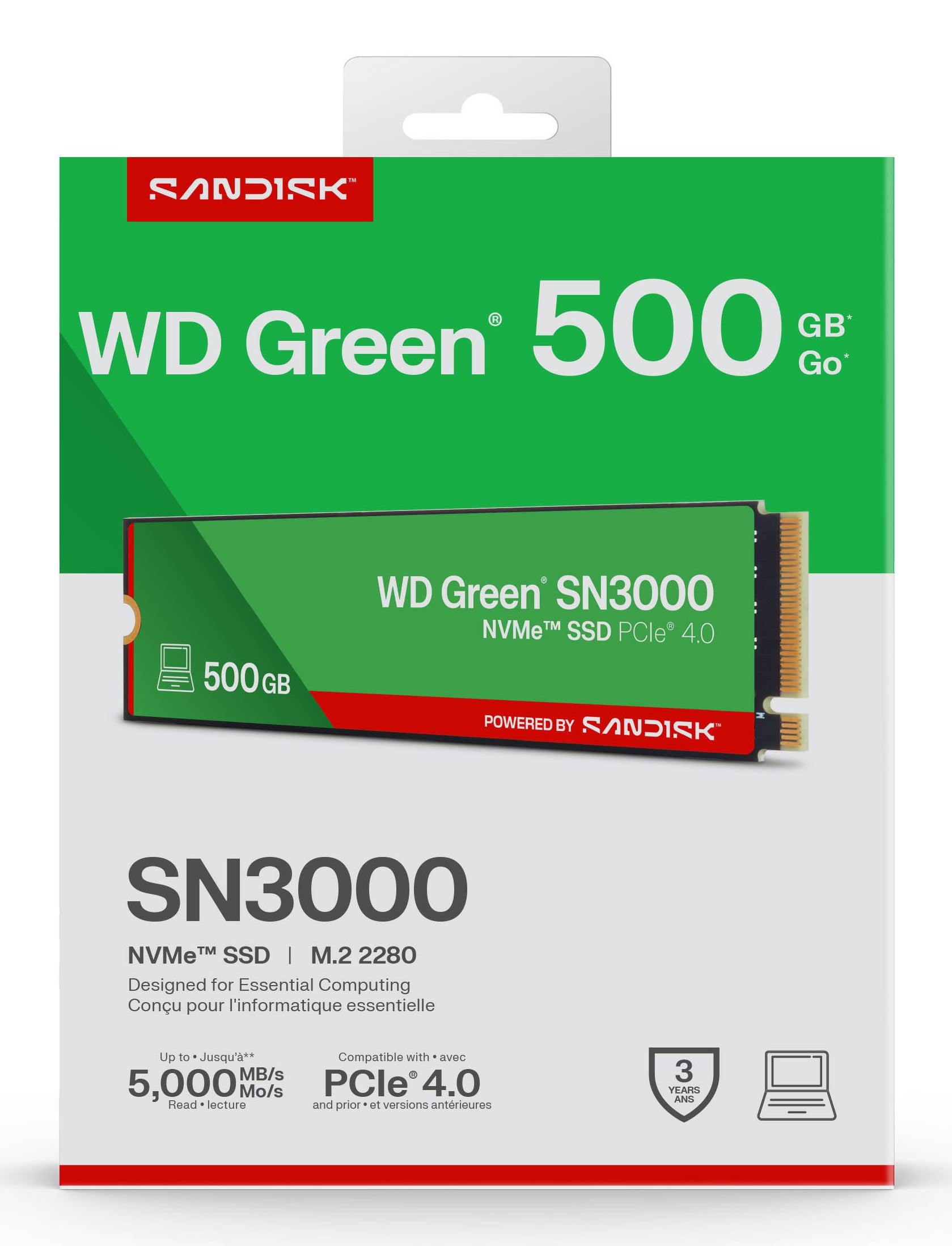 SSD PCIE G4 M.2 NVME 500GB/GREEN SN3000 WDS500G4G0E WDC "WDS500G4G0E"