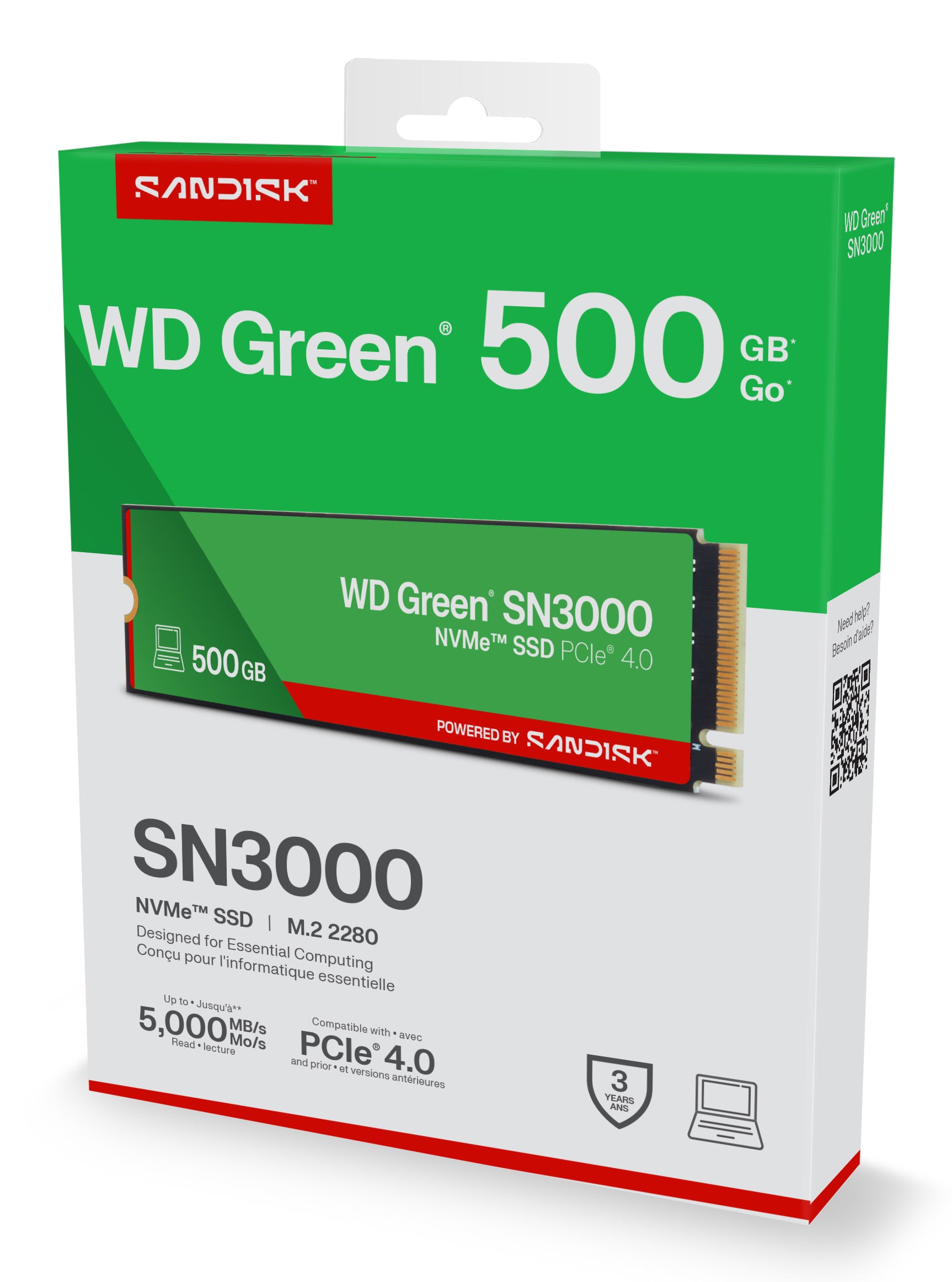 SSD PCIE G4 M.2 NVME 500GB/GREEN SN3000 WDS500G4G0E WDC "WDS500G4G0E"