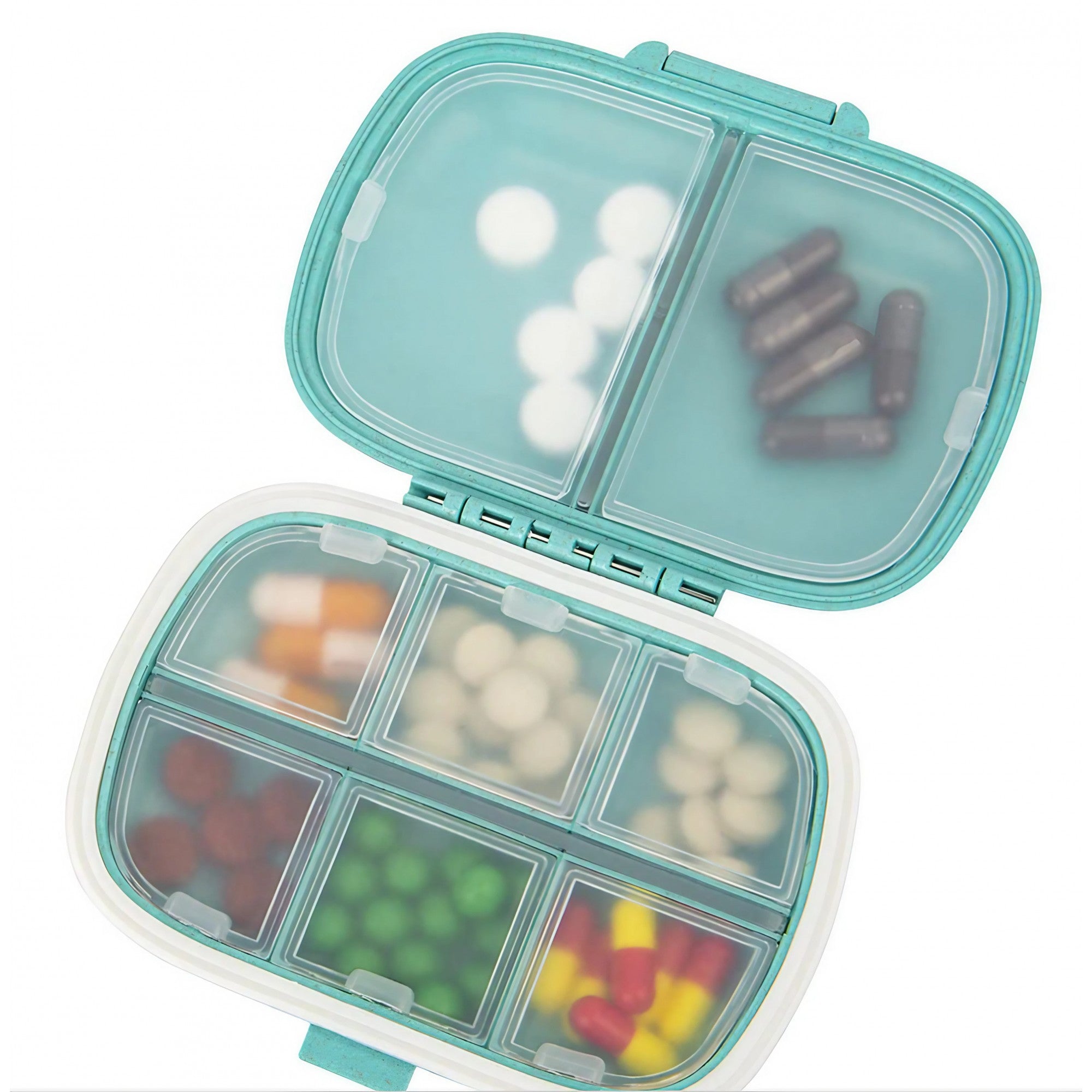 Organizator medicamente, Plastic, 8 compartimente, 0.1 L, Albastru, 11 x 7 cm