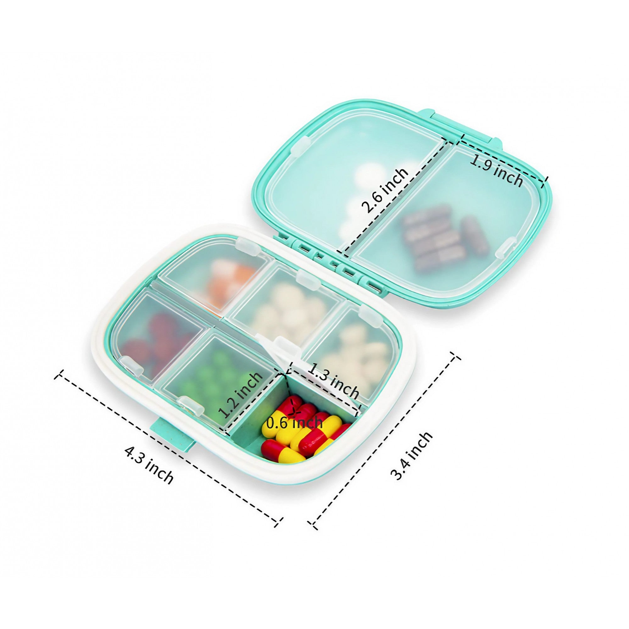 Organizator medicamente, Plastic, 8 compartimente, 0.1 L, Albastru, 11 x 7 cm