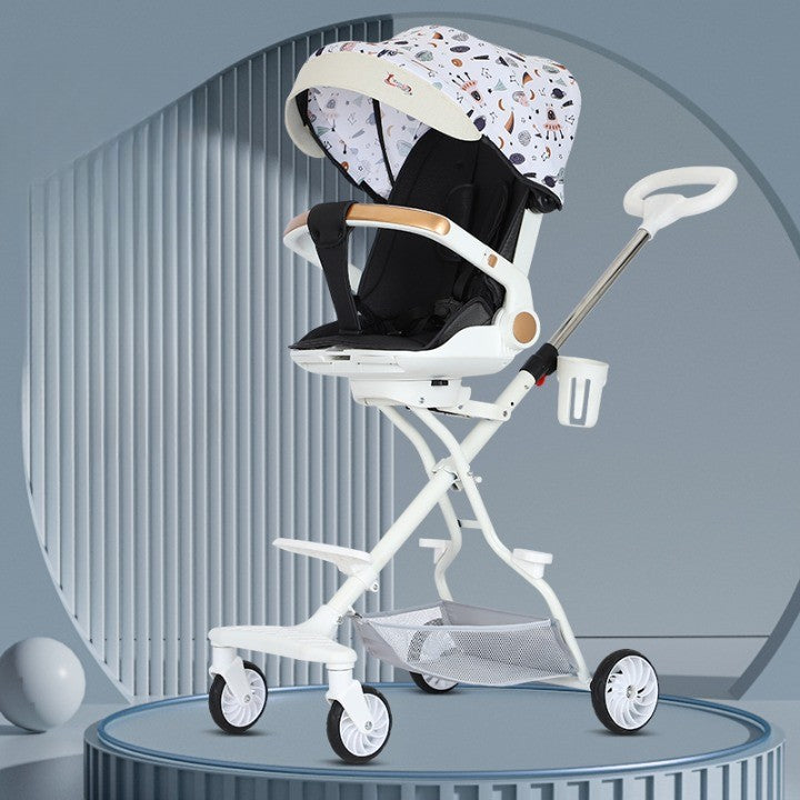 Carucior Sport Flippy 3in1, 6-36 Luni, Reversibil, Pliabil, Tavita pentru Masa, Pozitie de Somn, Centura de Siguranta, Roti 360, Suport Pahar, Copertina pentru Soare, 32x63x95cm, Bej Model Cosmos