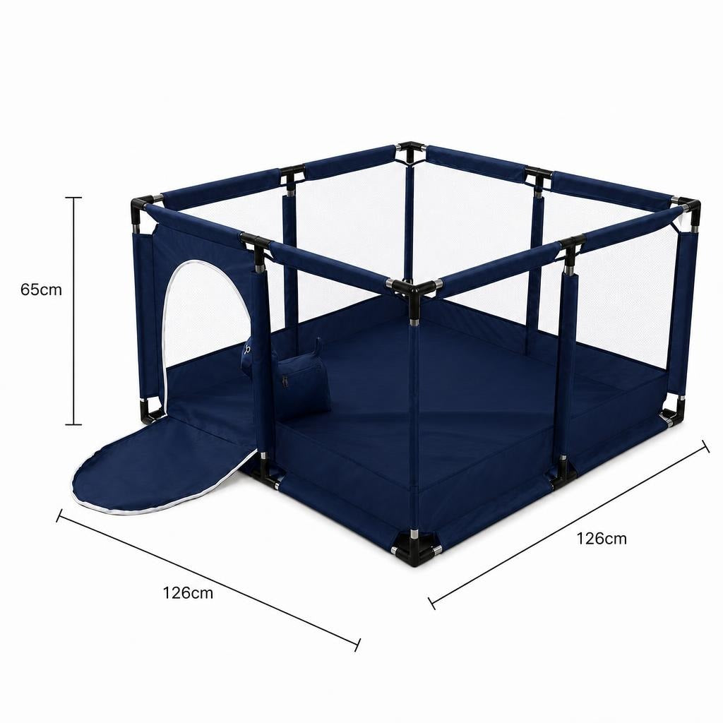 Tarc de Joaca pentru Copii DNT-106, Model Spatiu Fotbal, 126 x 126 x 65 cm, Structura de Protectie pentru Interior, ABS si Poliester rezistent, Albastru marin