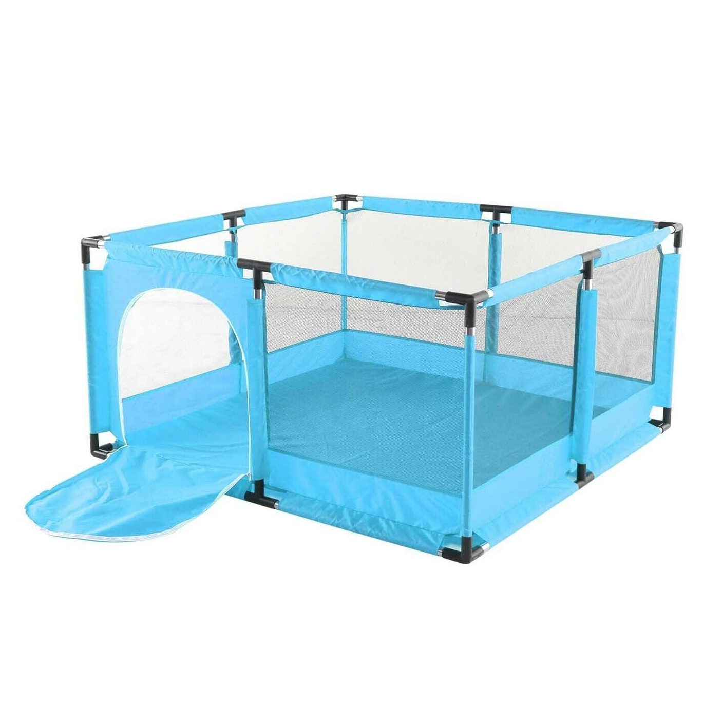 Tarc de Joaca pentru Copii DNT-106, Model Spatiu Fotbal, 126 x 126 x 65 cm, Structura de Protectie pentru Interior, ABS si Poliester rezistent, Albastru Deschis