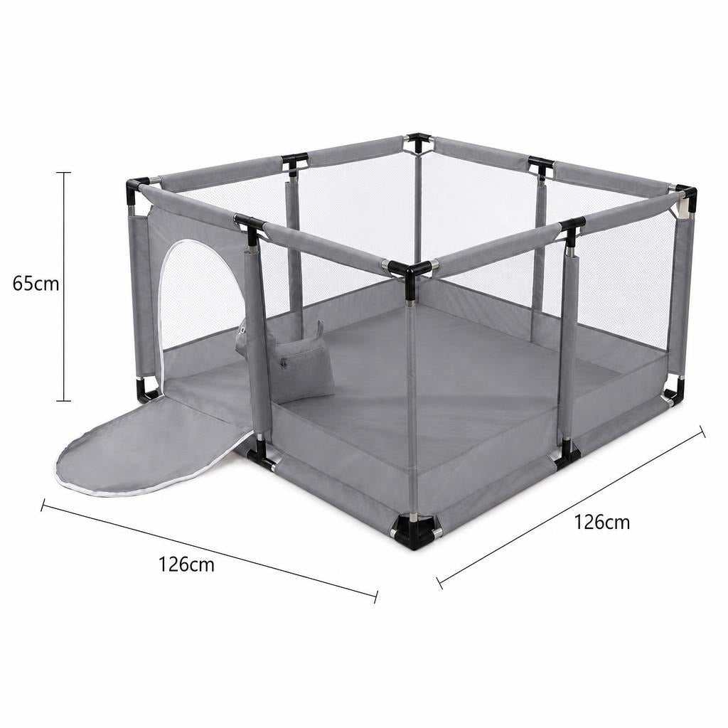 Tarc de Joaca pentru Copii DNT-106, Model Spatiu Fotbal, 126 x 126 x 65 cm, Structura de Protectie pentru Interior, ABS si Poliester rezistent, Gri