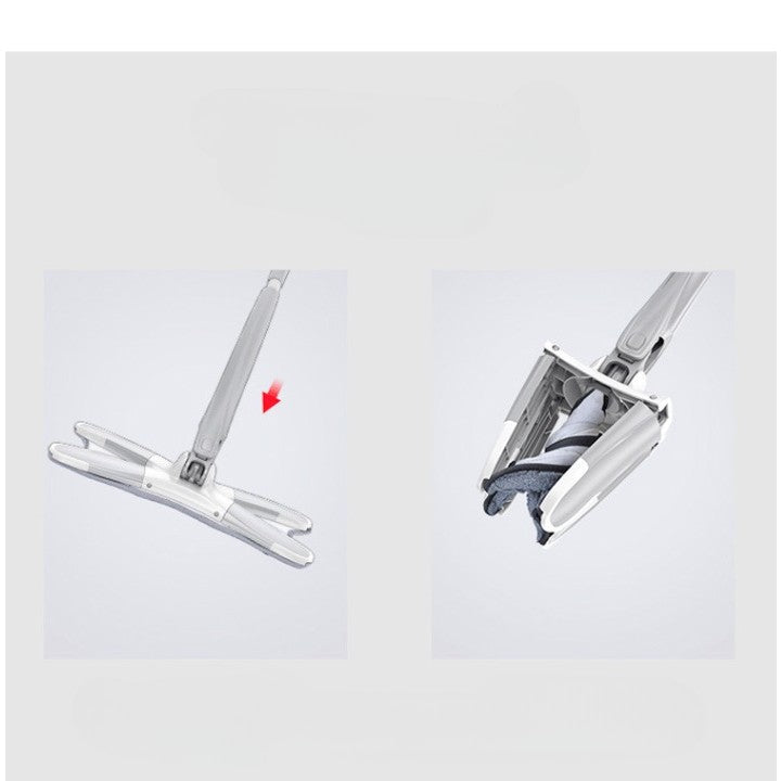 Mop Plat, cu Sistem de Stoarcere, 4 Lavete Incluse, Lungime Telescopica 140 cm, Argintiu