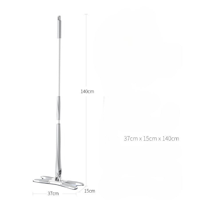 Mop Plat, cu Sistem de Stoarcere, 4 Lavete Incluse, Lungime Telescopica 140 cm, Argintiu