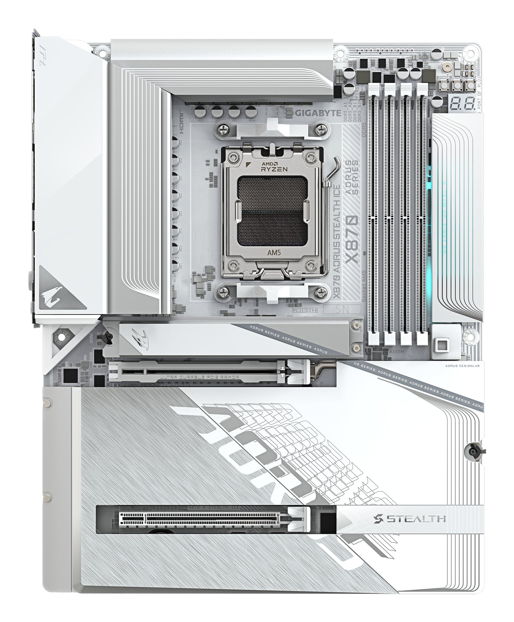 Placa de baza GIGABYTE X870 AORUS STEALTH ICE, AM5, DDR5, BT, Wi-Fi, ATX, Alb "X870 A STEALTH ICE"