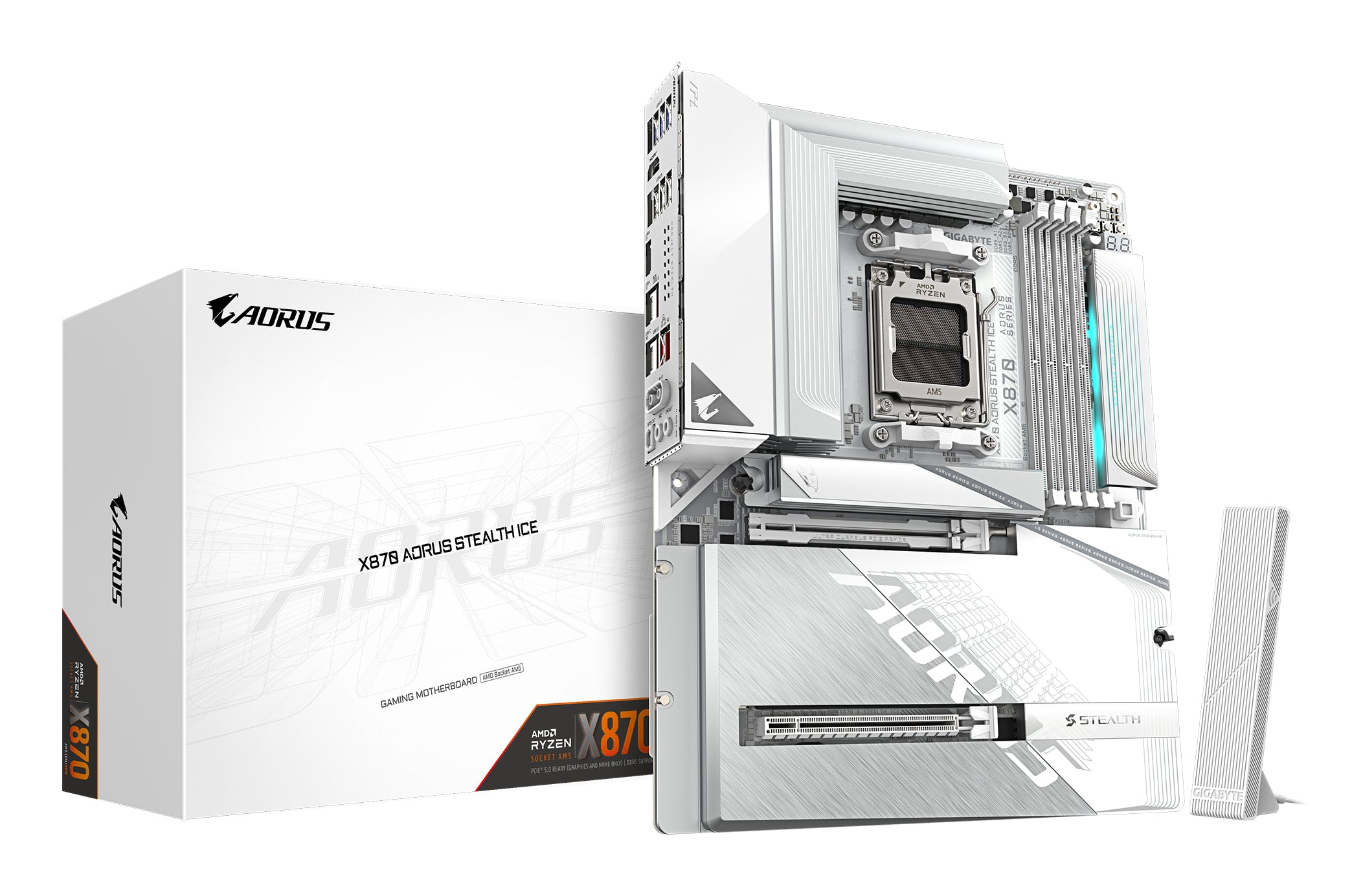 Placa de baza GIGABYTE X870 AORUS STEALTH ICE, AM5, DDR5, BT, Wi-Fi, ATX, Alb "X870 A STEALTH ICE"