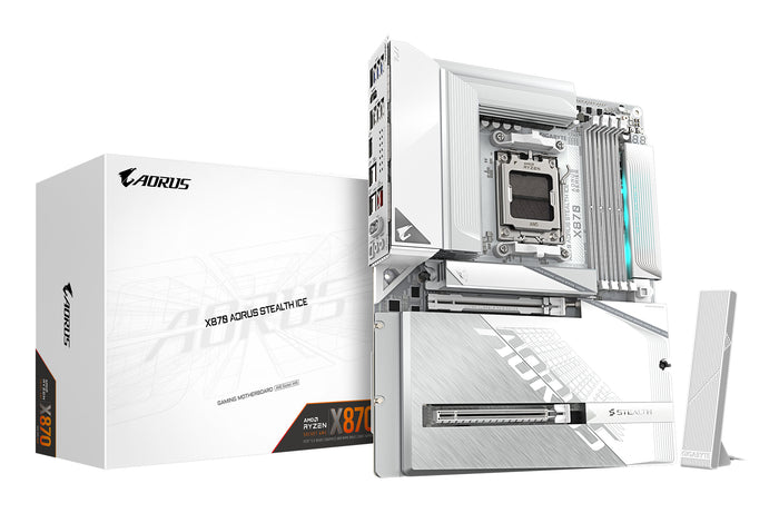 Placa de baza GIGABYTE X870 AORUS STEALTH ICE, AM5, DDR5, BT, Wi-Fi, ATX, Alb "X870 A STEALTH ICE"