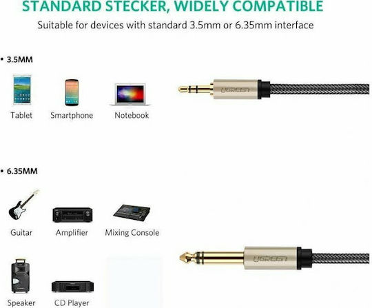 CABLU audio Ugreen, "AV127" TRS jack 3.5 mm (T) la jack 6.35 mm (T), lungime 1m, gri "10625" - 6957303816255