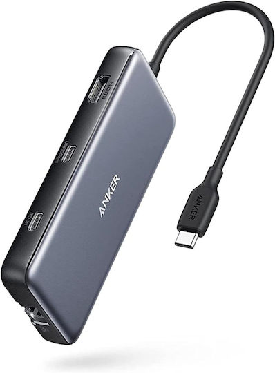 DOCKING Station Anker 555 8-in-1, porturi: 2 x USB-C, 2 x USB-A, HDMI 4K @60Hz, 1 x RJ-45 10 Gbps, PD 85W, conectare prin