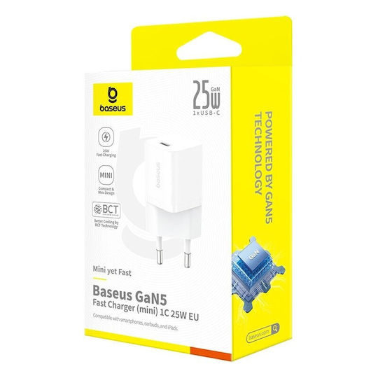 INCARCATOR retea Baseus GaN5 mini, Quick Charge 25W, 1 x USB Type-C, alb "P10110909213-00" - 6932172658205