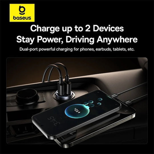 INCARCATOR auto Baseus Tiny Star, Quick Charge 30W, 1 x USB Type-C, 1 x USB, negru "C00035001121-02" - 6932172677206