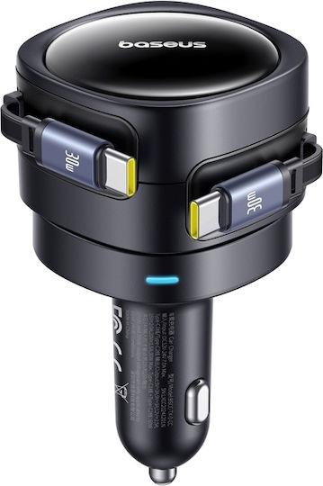 INCARCATOR auto Baseus Enjoyment Max, Quick Charge 60W, cablu retractabil integrat 2 x USB Type-C, negru "C00035507121-01" - 6932172682576