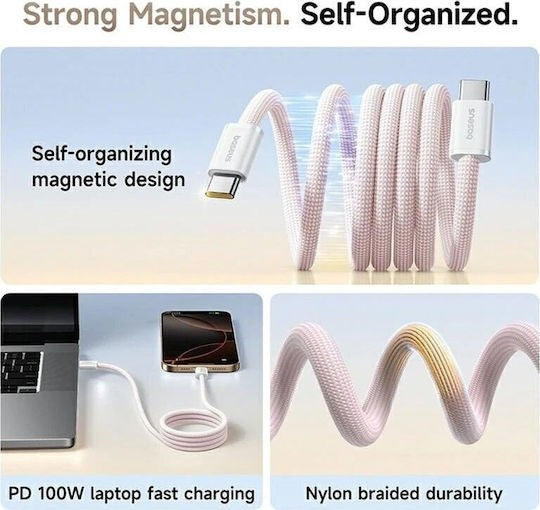 CABLU alimentare si date Baseus Dynamic 4 Pro, Fast Charging Data Cable pt. smartphone, USB Type-C la USB Type-C 100W, 1m, braided, roz "P10385200411-00" - 6932172691394