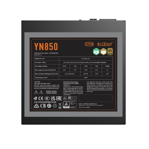 SURSA PCCooler "YN850", 850W, certificare 80 Gold, modular, fan 135mm, negru, "YN850"