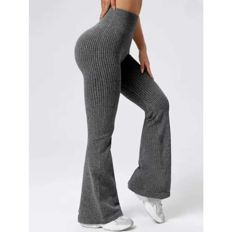 Pantaloni Sport de Dama, Flippy, pentru Yoga, Talie Inalta, Evazati, Tricotati, Gri Inchis, Marime XS