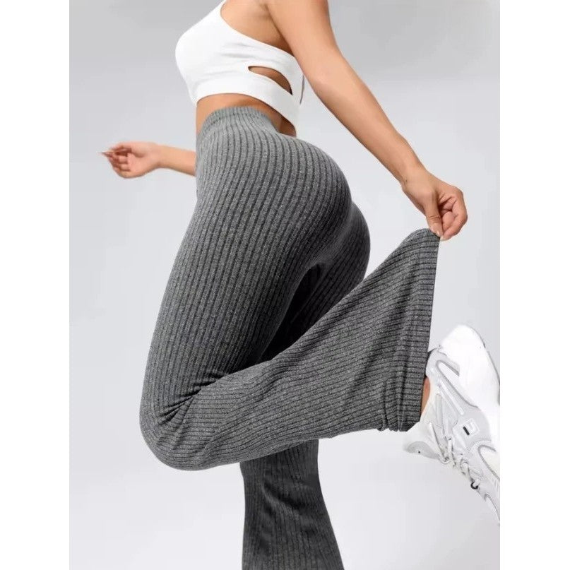 Pantaloni Sport de Dama, Flippy, pentru Yoga, Talie Inalta, Evazati, Tricotati, Gri Inchis, Marime XS