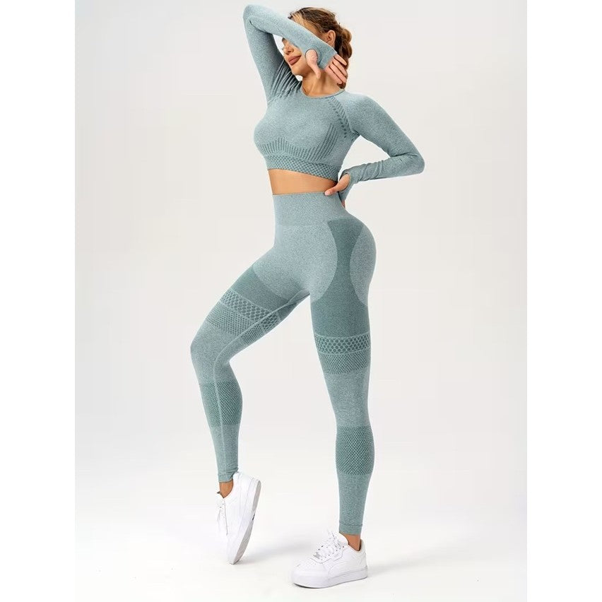 Costum Sport de Dama, Flippy, pentru Yoga, Talie Inalta, Top Scurt, Elastic, Verde Menta, Marime S