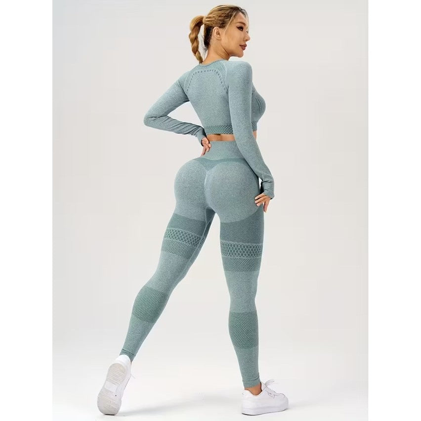 Costum Sport de Dama, Flippy, pentru Yoga, Talie Inalta, Top Scurt, Elastic, Verde Menta, Marime S