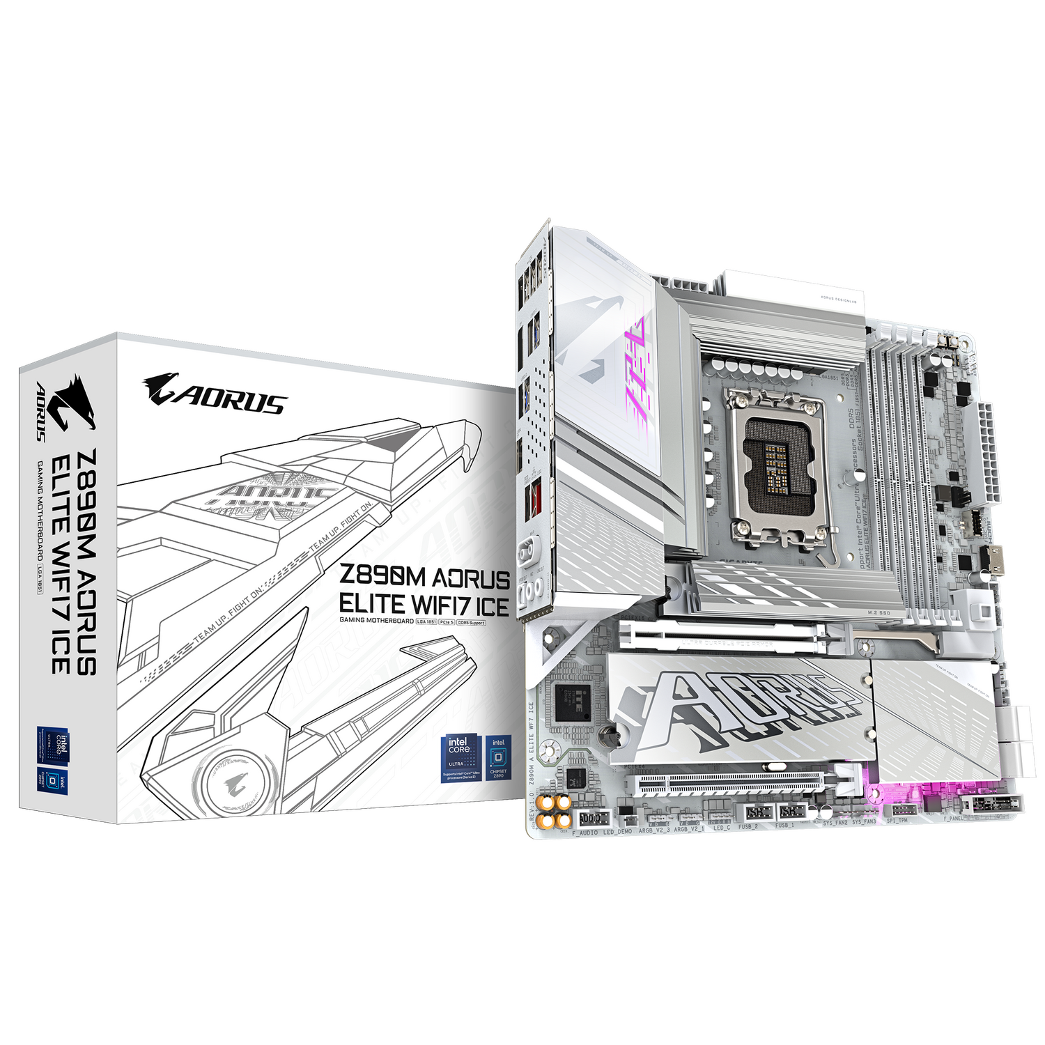 Placa de baza GIGABYTE Z890M AORUS ELITE WIFI7 ICE, LGA1851, DDR5, BT, Wi-Fi, Micro ATX, Alb "Z890M A ELITE WF7 ICE"