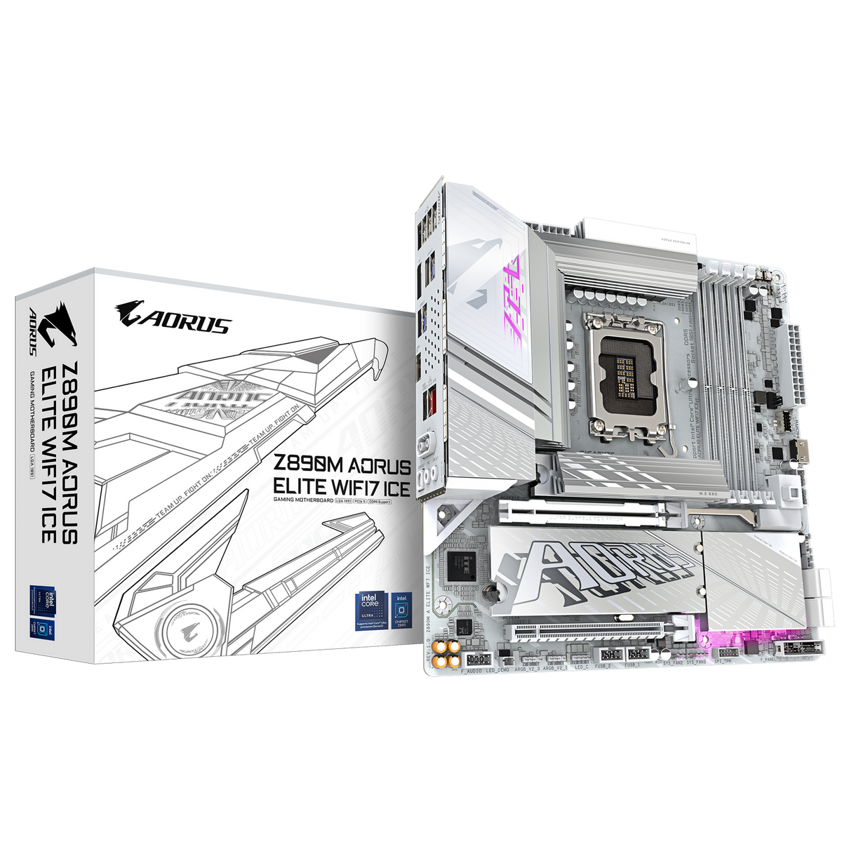 Placa de baza Gigabyte Z890M AORUS ELITE WIFI7 ICE, LGA1851, DDR5, BT, Wi-Fi, Micro ATX, Alb 