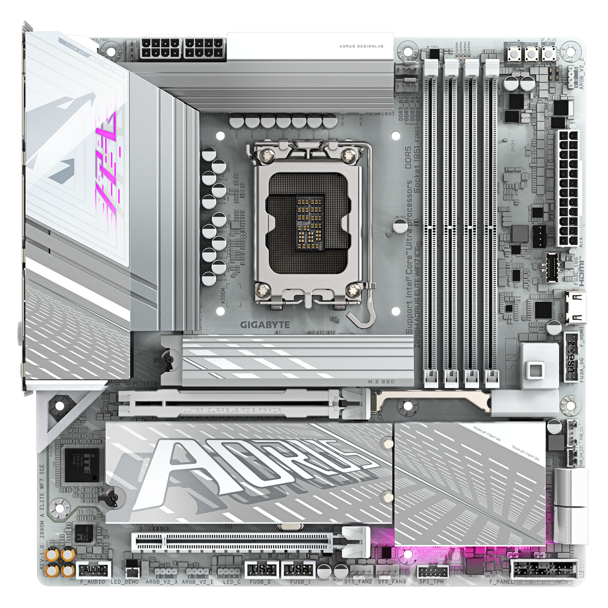 Placa de baza Gigabyte Z890M AORUS ELITE WIFI7 ICE, LGA1851, DDR5, BT, Wi-Fi, Micro ATX, Alb 